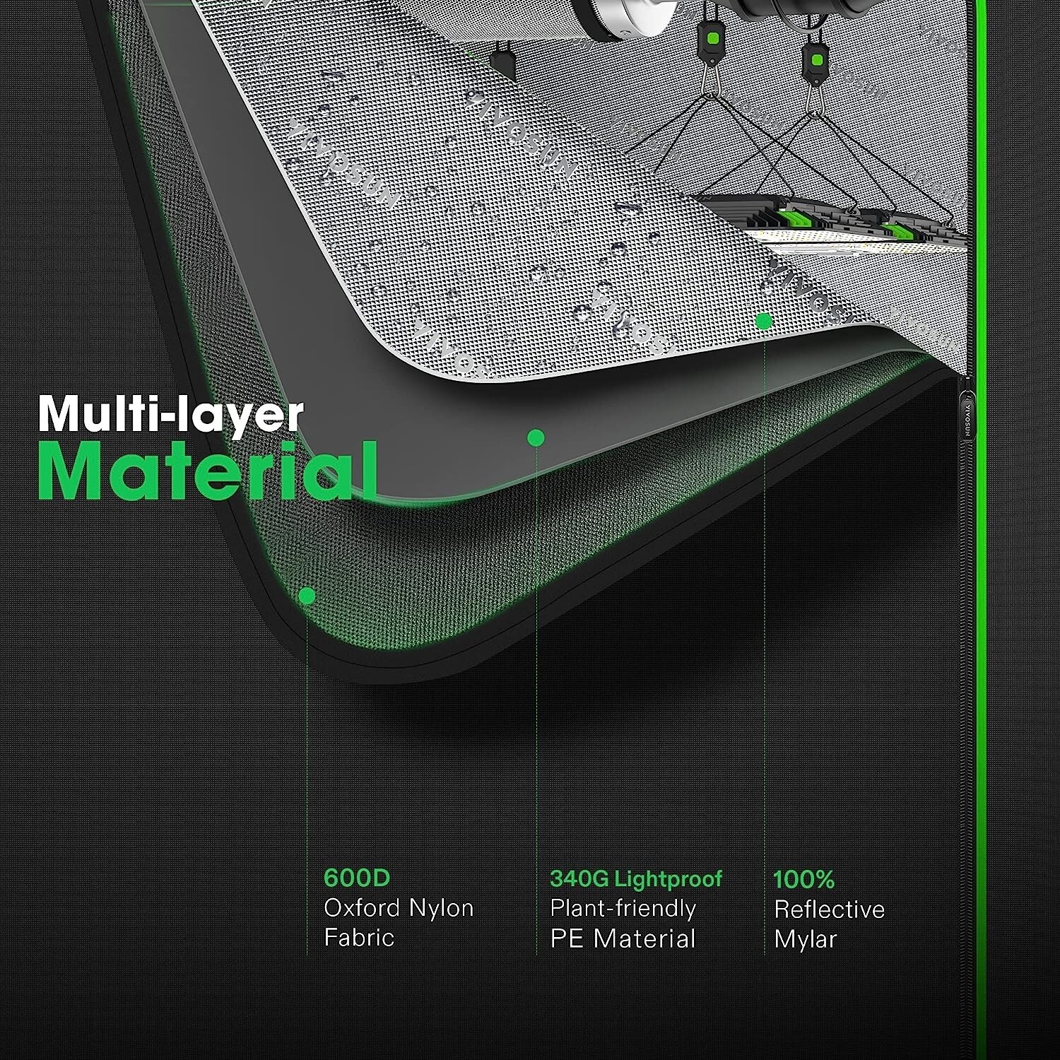 VIVOSU 5'x5' Indoor Grow Tent Non toxic & 6" 440CFM Inline Fan kit &7-day Timmer