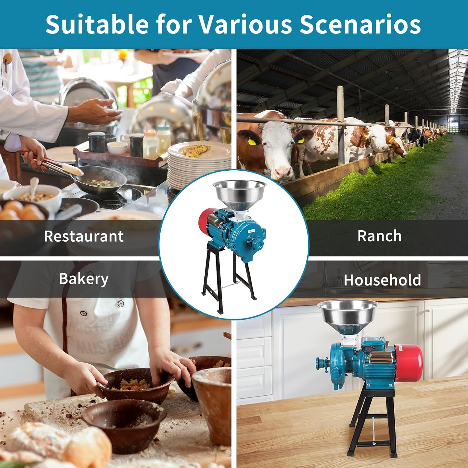 Electric Grain Mill Grinder 3000W 110V Commercial Corn Grinder (Dry Grinder)