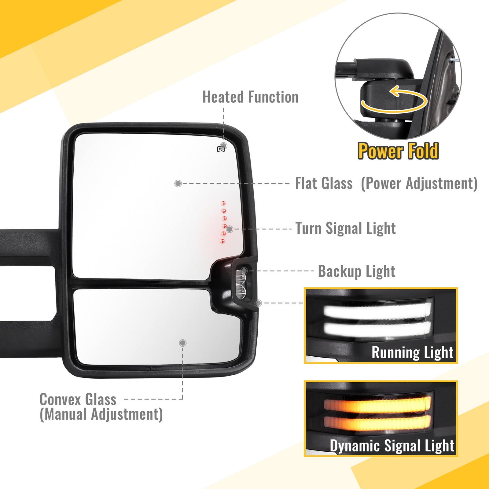 Tow Mirrors Chrome Power Fold Smoked Switchback for 2014-2019 Silverado Sierra