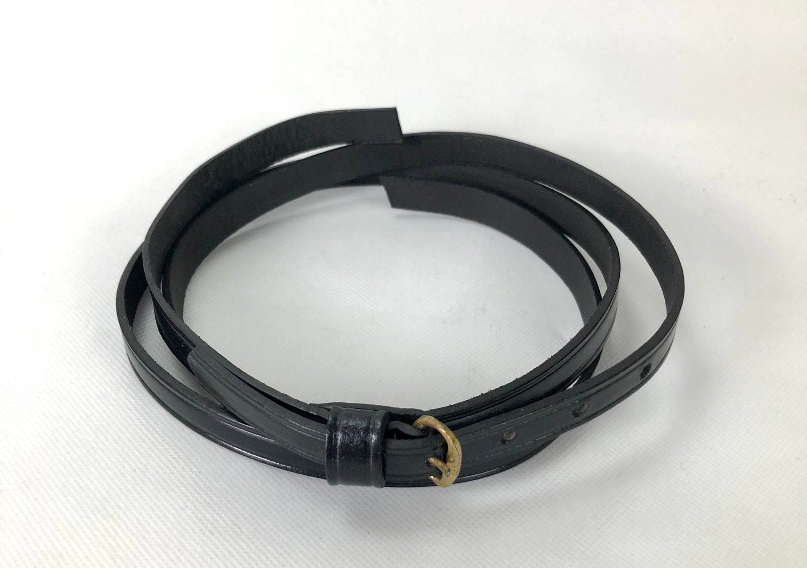 Black Leather Powder Horn Strap with Brass Buckle