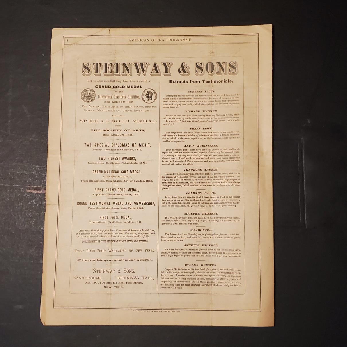 5186----1887 American Opera Programme for the Metropolitan Opera House