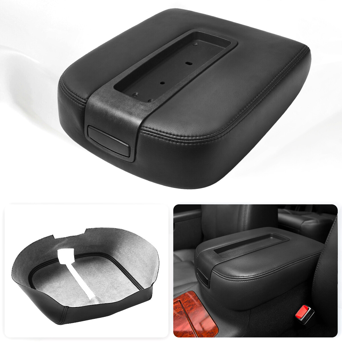 Fits GMC Sierra Yukon 2007-2013 Middle Console Lid Arm Rest Cover Trim Black