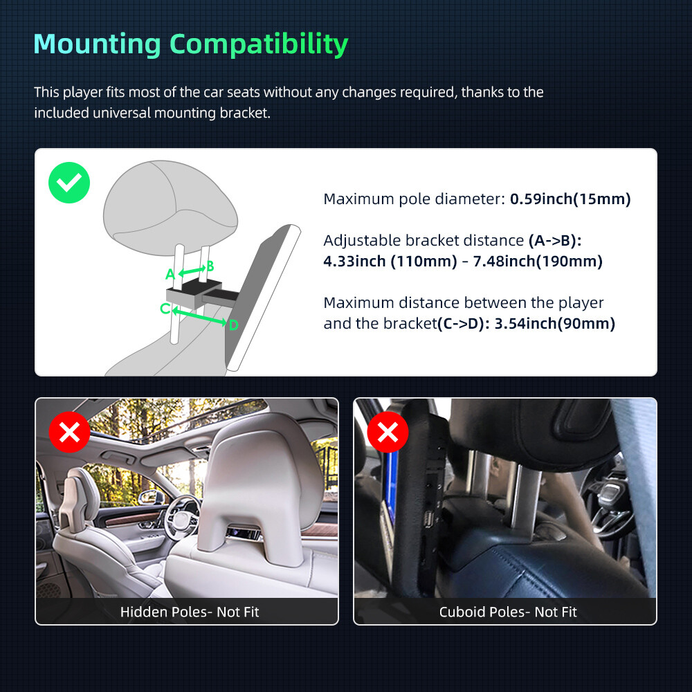 2x 14'' Android 11 Headrest Monitor Video Player Car TV Touch Screen WiFi USB 4K