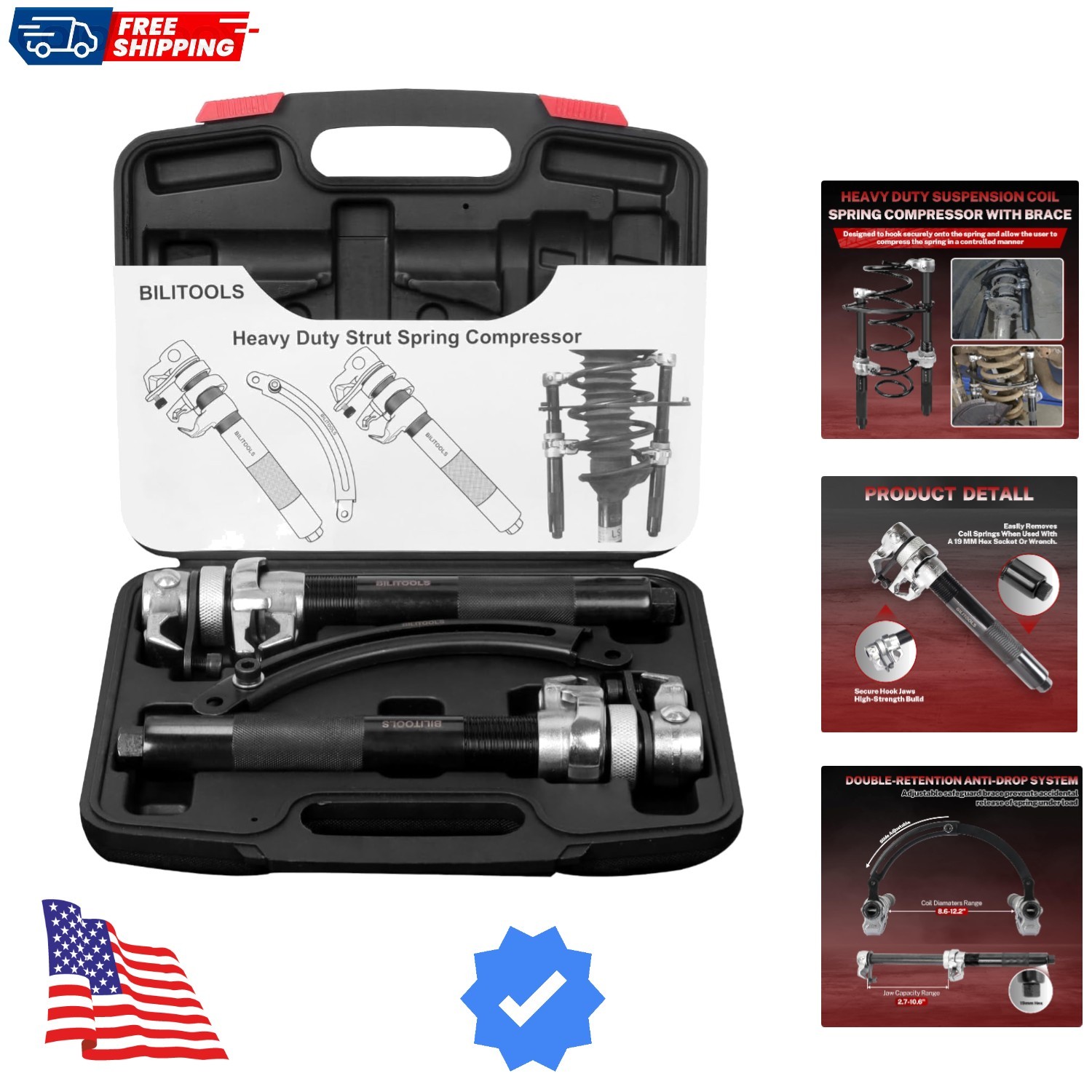 2-Piece Coil Spring Compressor Tool Heavy Duty Macpherson Strut Spring Compre...