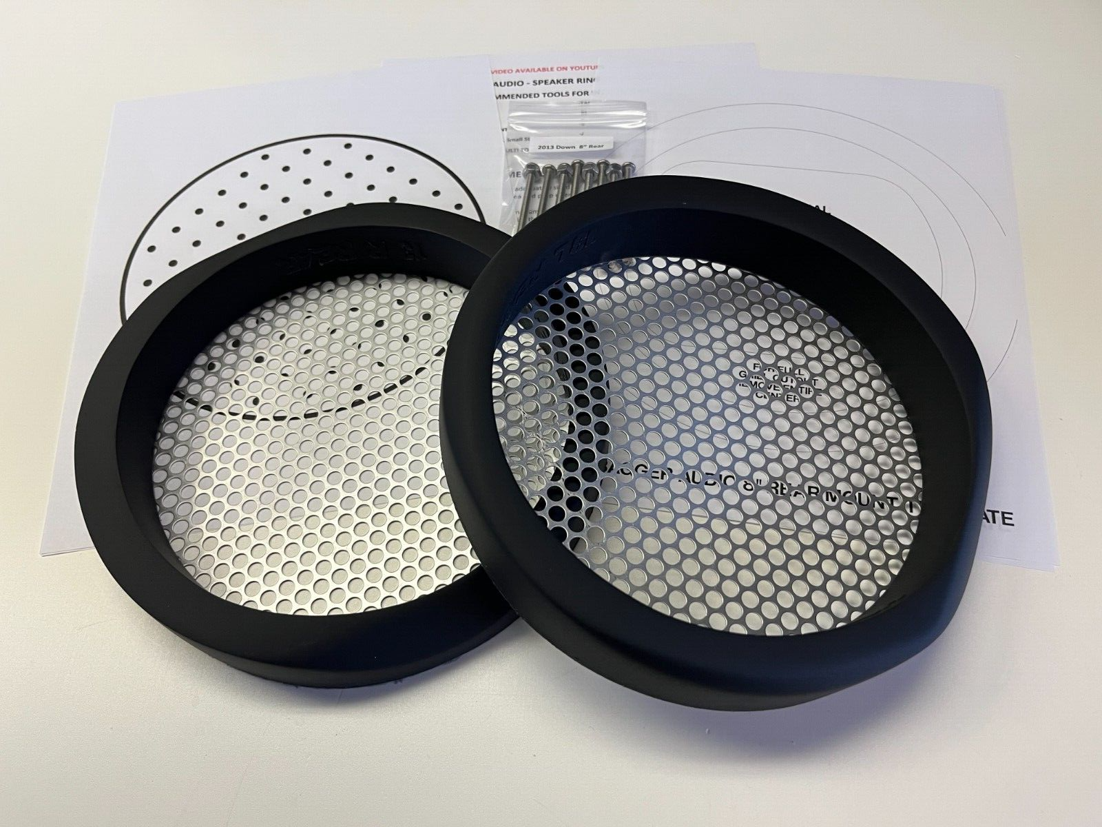 8" Rear Harley Saddlebag Speaker Mounting Ring Adapters w/GRILLS 1994-2013