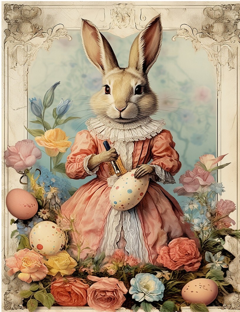 8 VINTAGE EASTER BUNNY EASTER EGGS GLOSSY BLANK CARD FOLD OUT WITH ENVELOPES