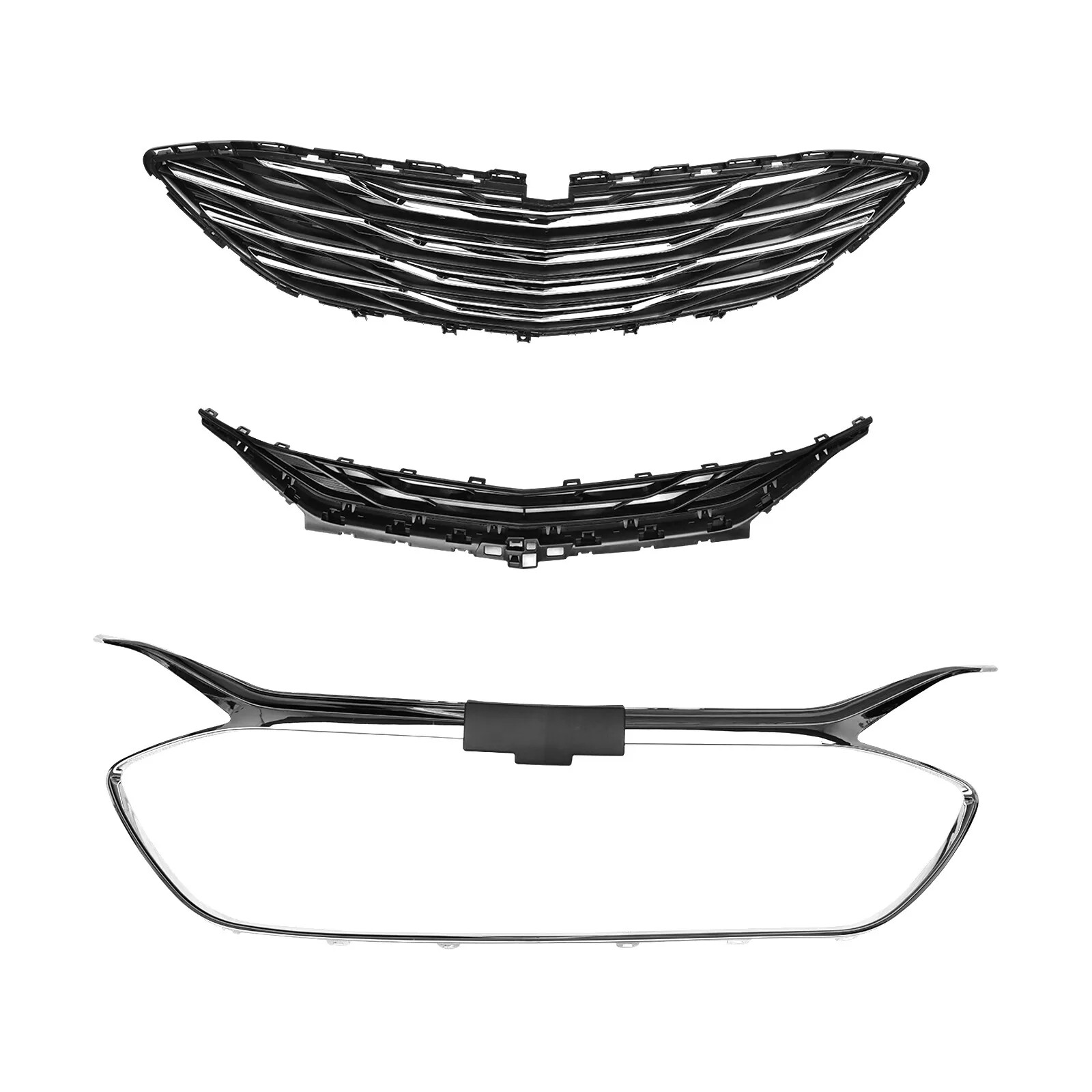 3PCS For 2019-2024 Chevrolet Malibu Chrome Front Upper Lower Grille LSGRCV008B