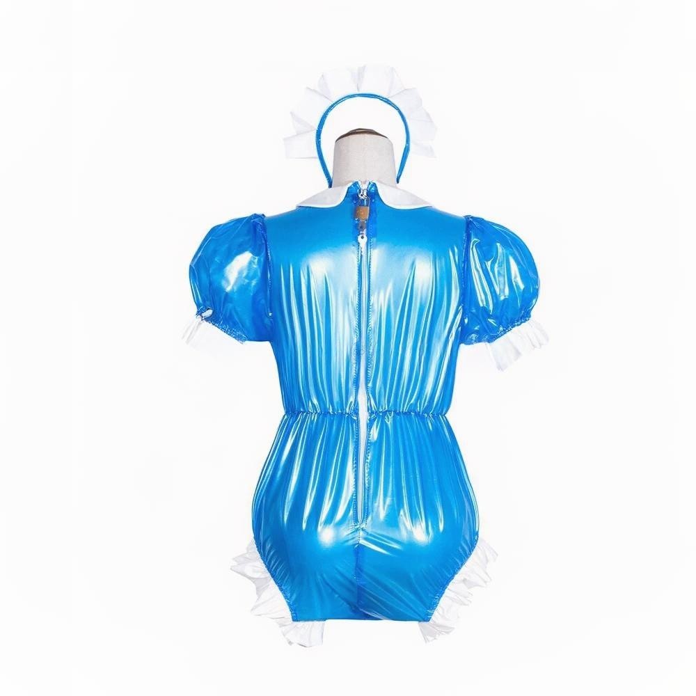 Adult baby Romper vinyl Maid Girl Blue Pvc Lockable Cosplay Costumes Tailor-made