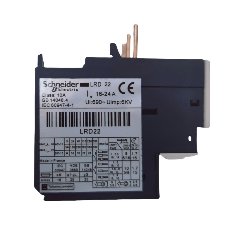 New Schneider LRD22 Thermal Overload Relay, 16-24A, Class 10A | US Inventory