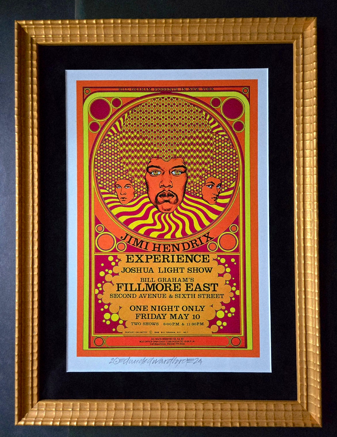 MINT & Hand SIGNED 1968 Hendrix David Byrd Artist Edition FE 7 AOR 2.90 Poster