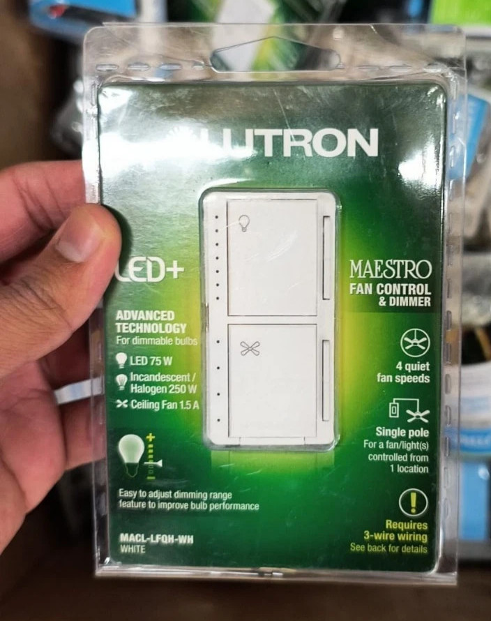 Lutron MACL-LFQH-WH Maestro Fan Control and Light Dimmer, Brand New