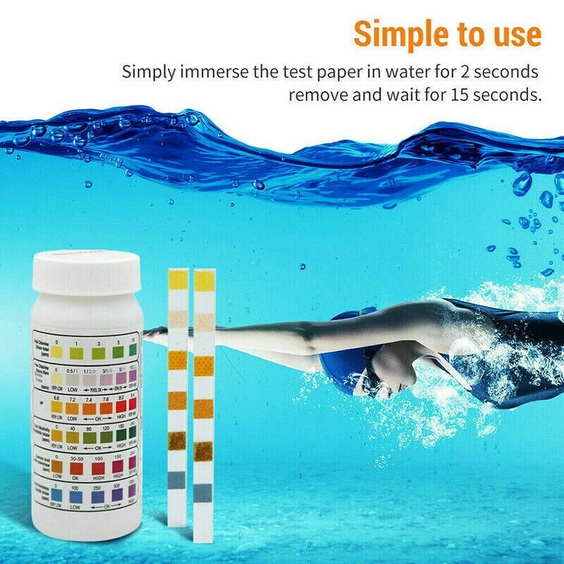 6 IN 1 Chlorine Dip Test Strips Hot Tub SPA Swimming Pool PH Tester Paper Bottle