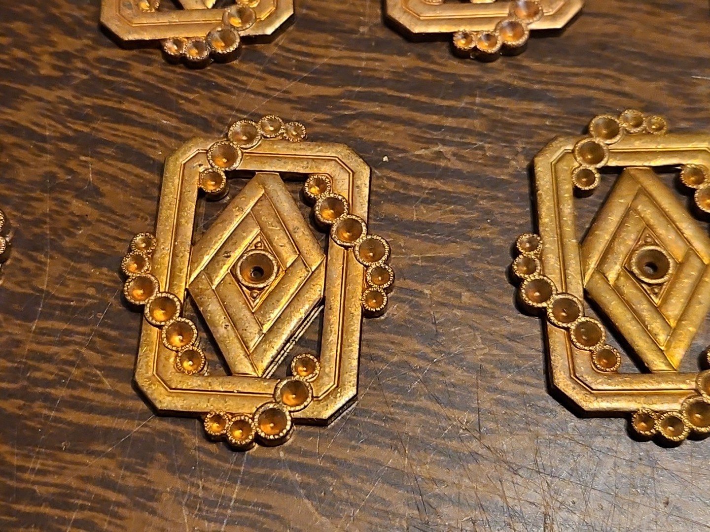 Lot Of 10 Studded Frame France Vintage 60s Brass Stampings Findings Jewelry