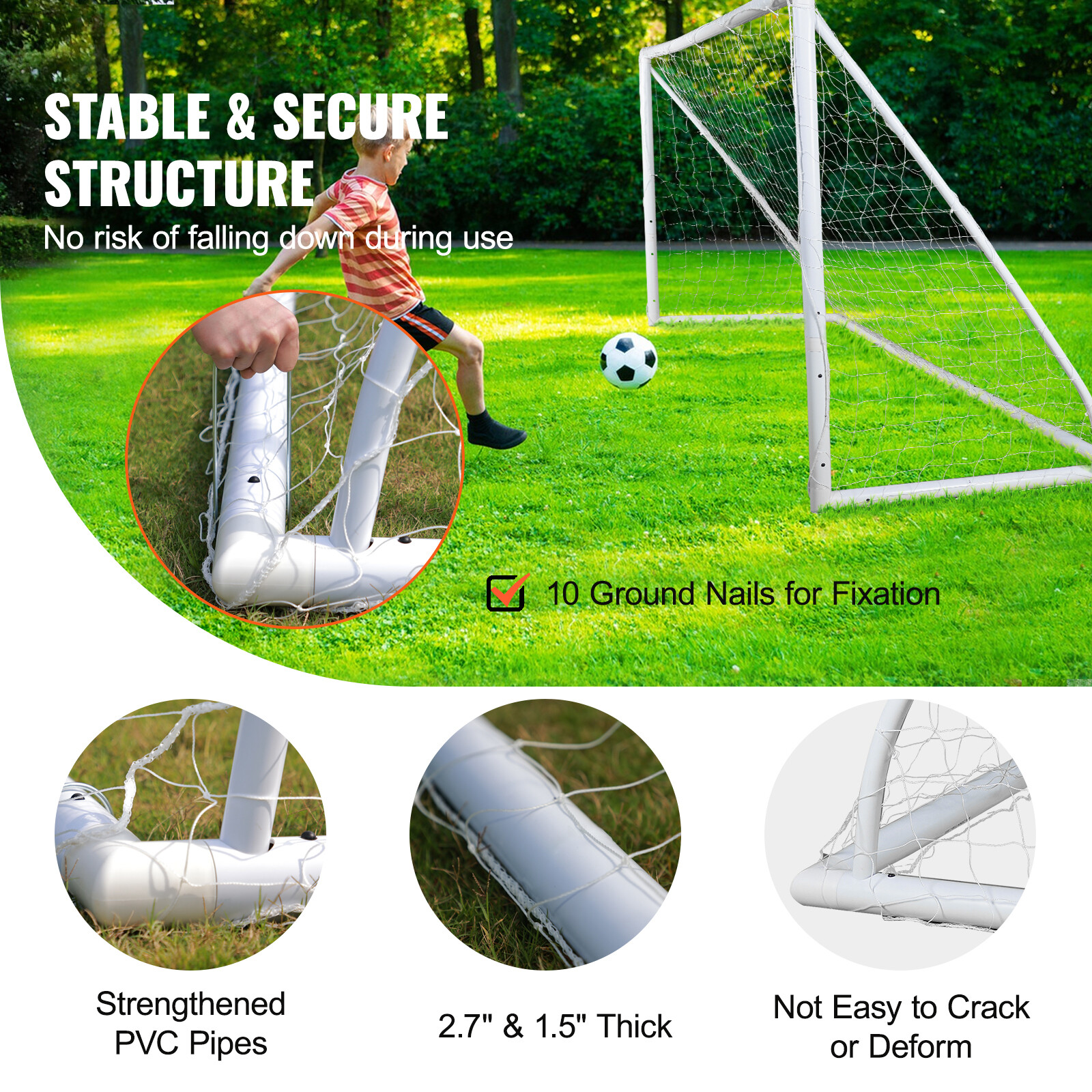 VEVOR 12x6 ft Portable Soccer Goal Kids Soccer Net Carry Bag Backyard Training