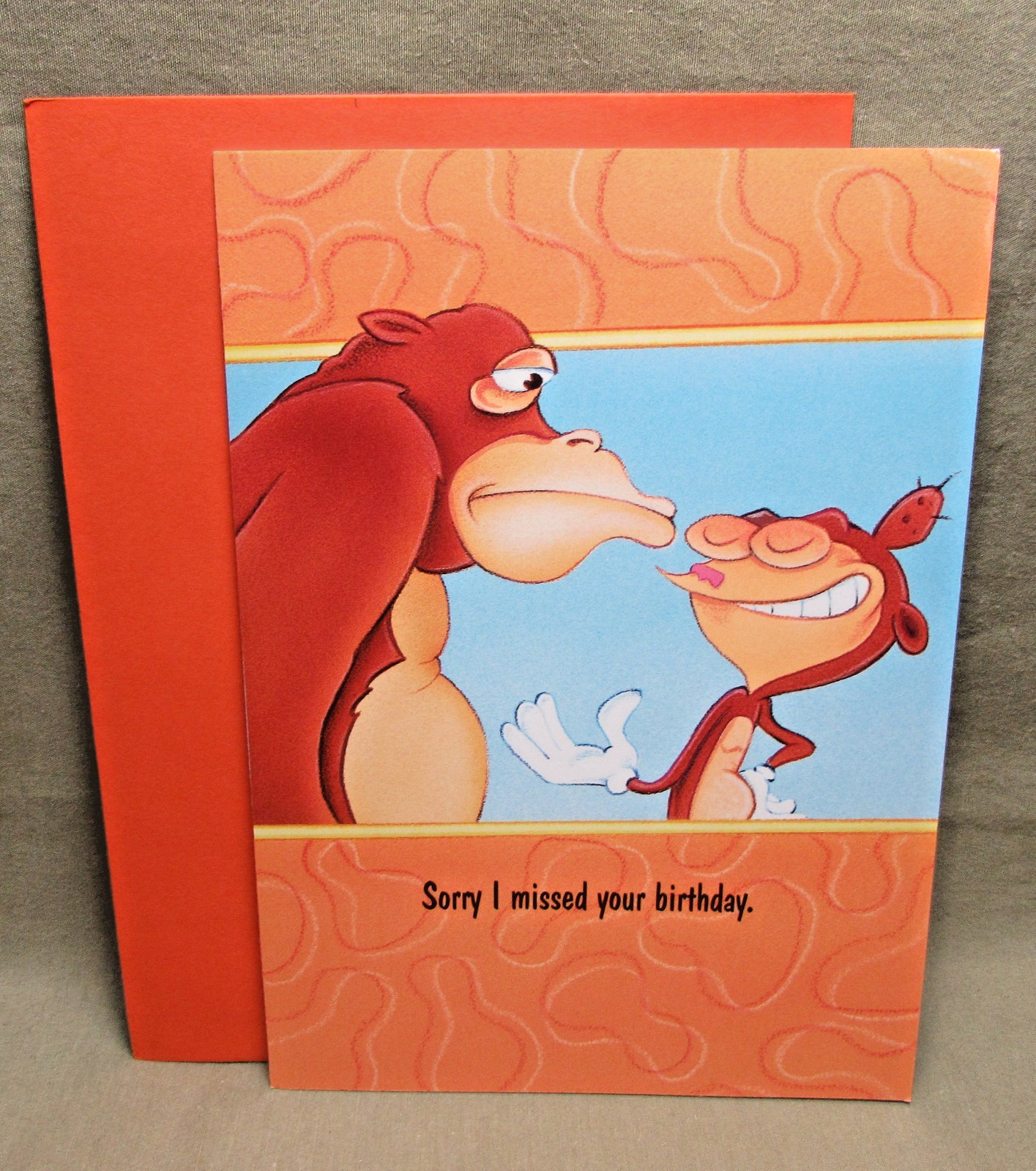 REN & STIMPY SHOW BELATED BIRTHDAY CARD 1993 OZ and Nickelodeon Greeting monkey