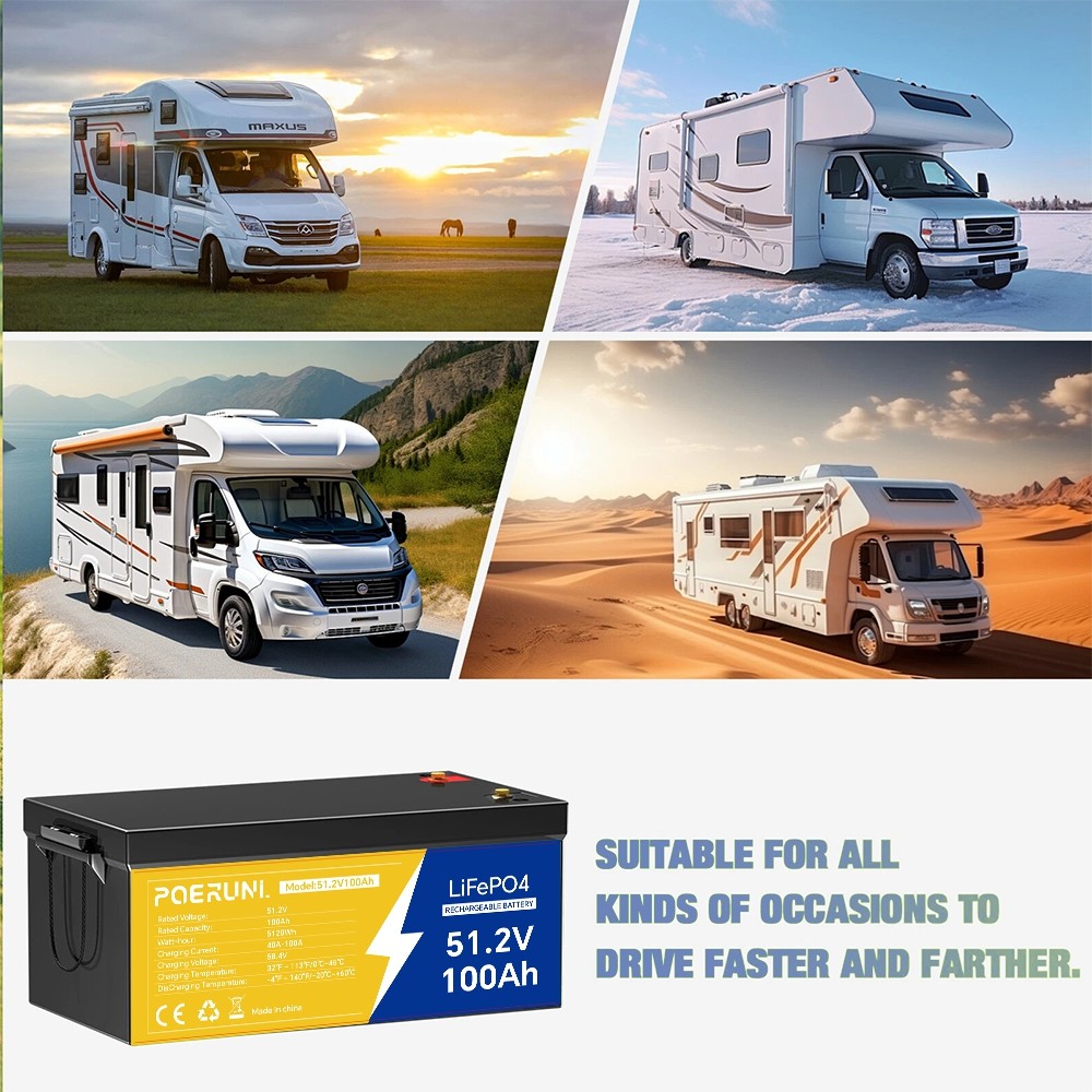 48V 100Ah LiFePO4 Lithium Battery BMS Deep Cycles for RV Solar Boat Golf Cart