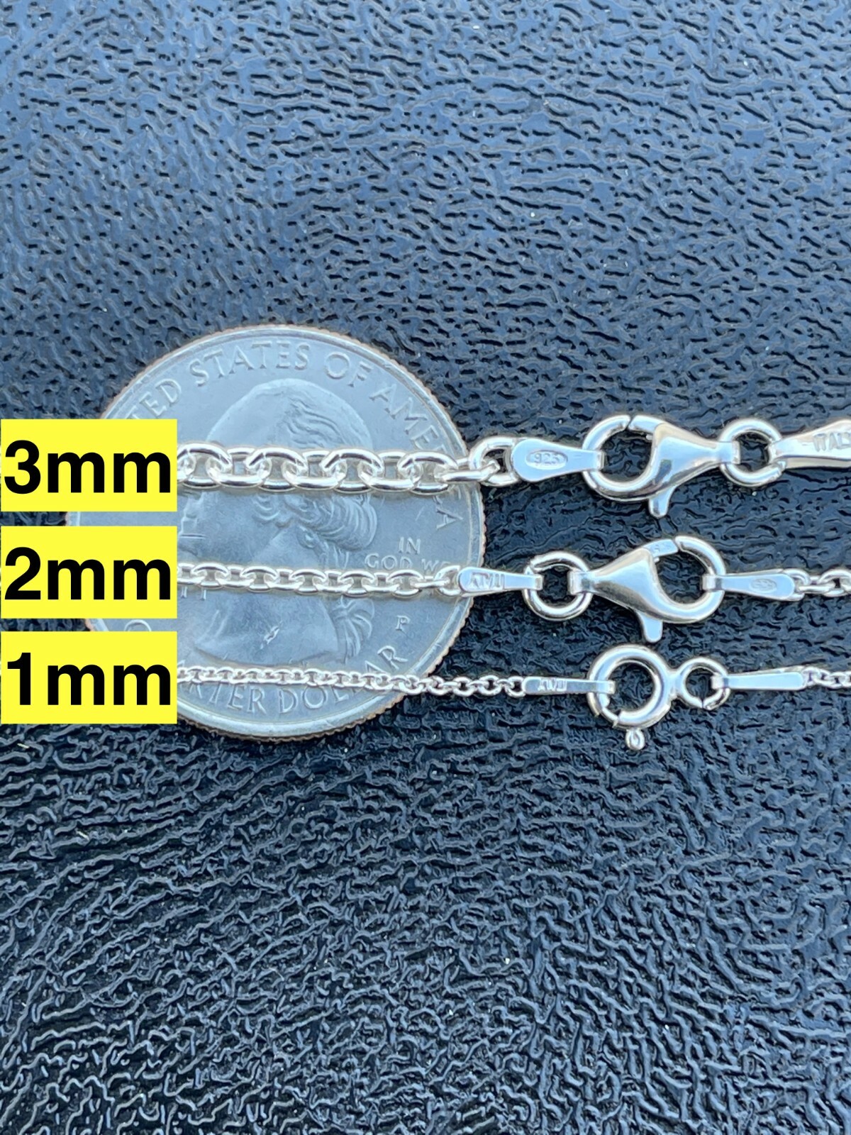 Real Solid 925 Sterling Silver Anchor Cable Chain Rolo Necklace 1mm - 3mm ITALY