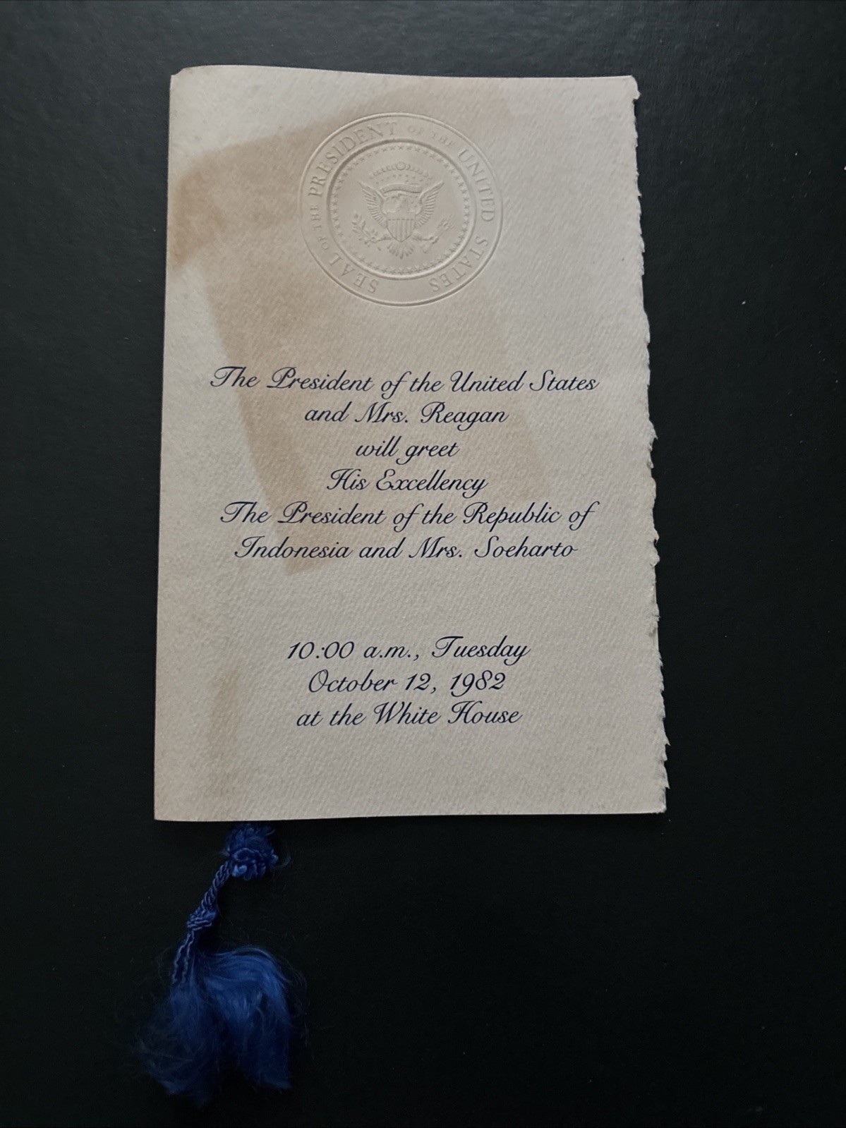 1982 Ronald Reagan White House Arrival Ceremony Program President of Indonesia