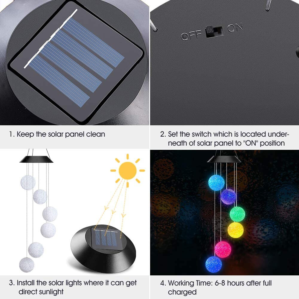 Solar Wind Chime Lights LED Color Changing Hanging Lamp Bird Ball Garden Decor