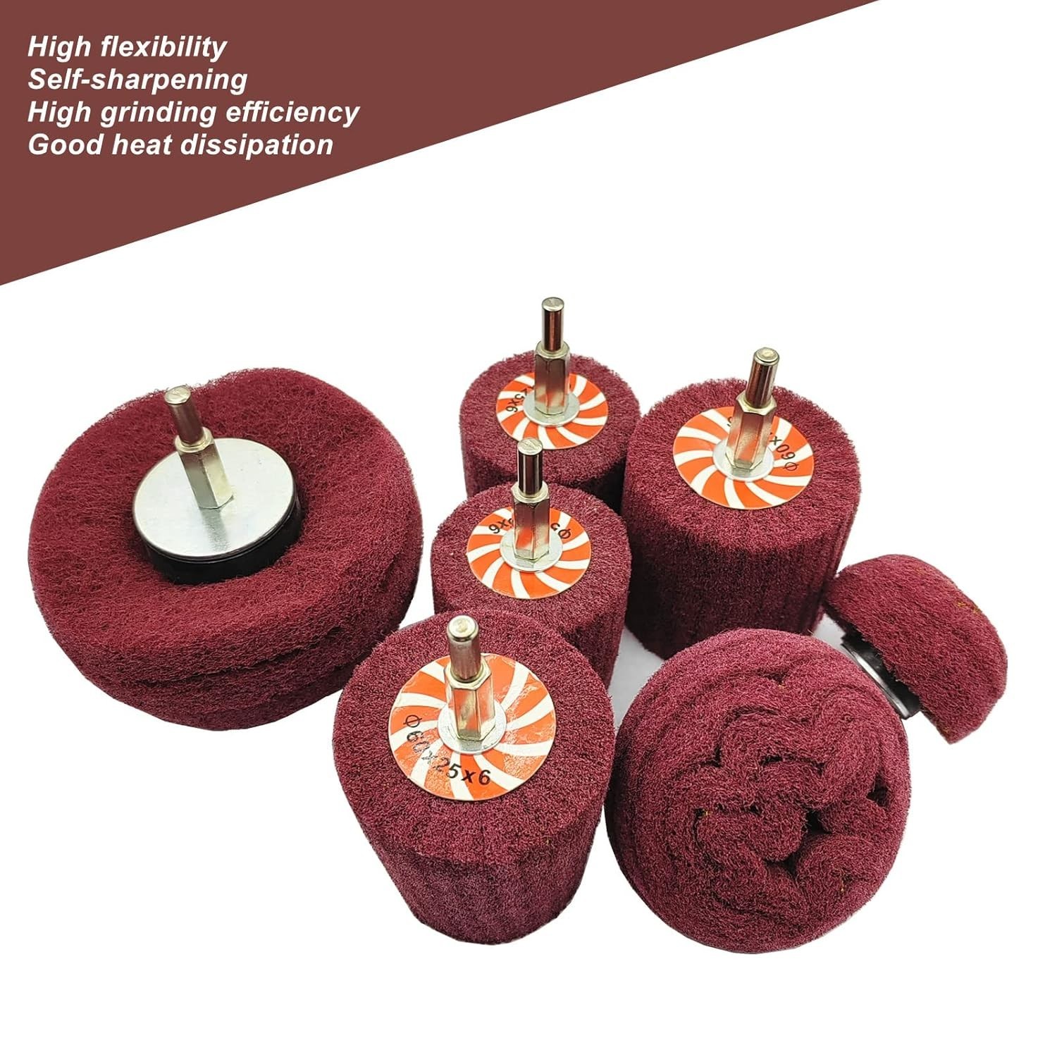 7-Pcs Mixed Set Non Woven Abrasive Buffing Wheels,1/4"Shank Drill for Polishing