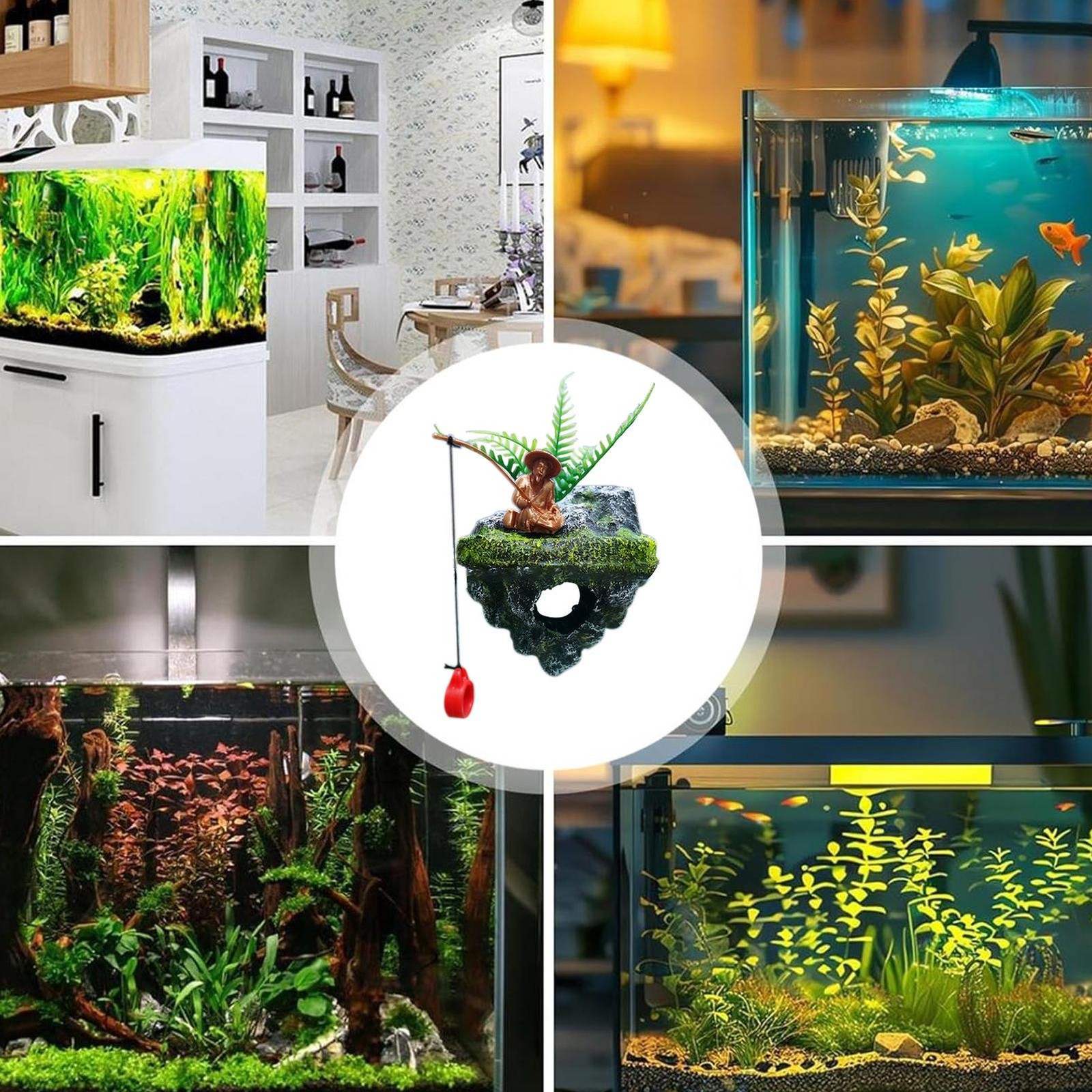 Aquarium Decorations Resin Realistic Small Floating Fisherman Island Fish