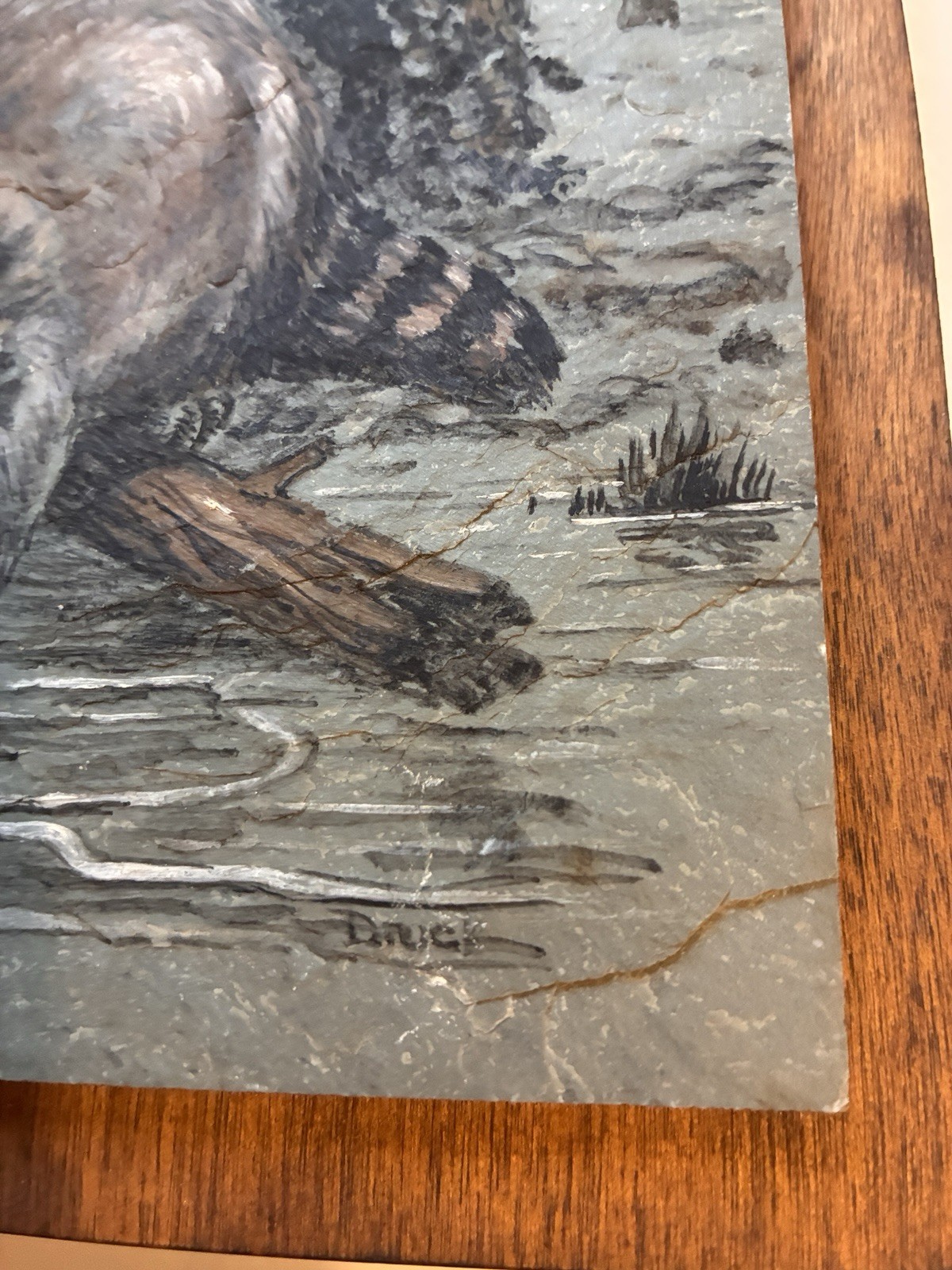 Esther Druck Raccoon Creek Painting Art Slate Tile Signed Wildlife Hand Painted