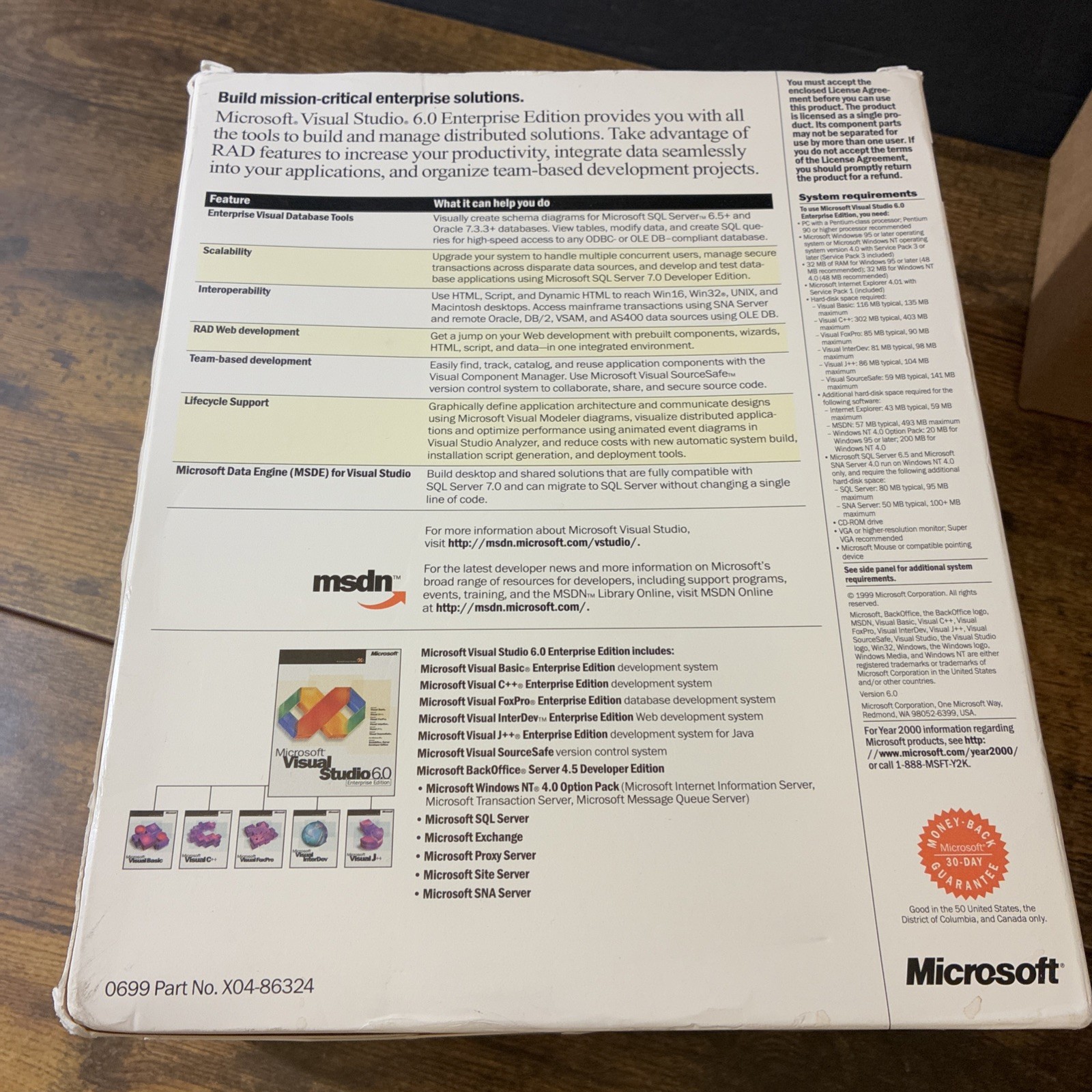 Microsoft Visual Studio 6.0 Enterprise Edition 628-00404 Retail Box Complete CIB