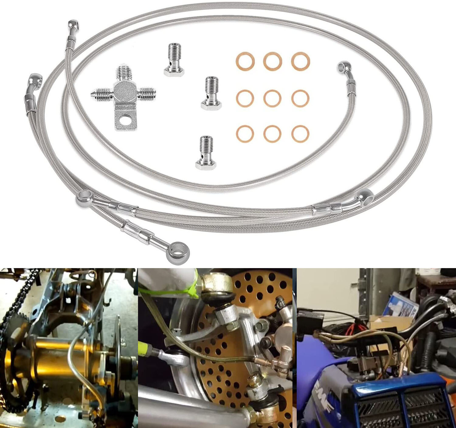 Front Steel Braided Brake Line Kit 3 Line +2" Fits Yamaha Banshee 350 1987-2015