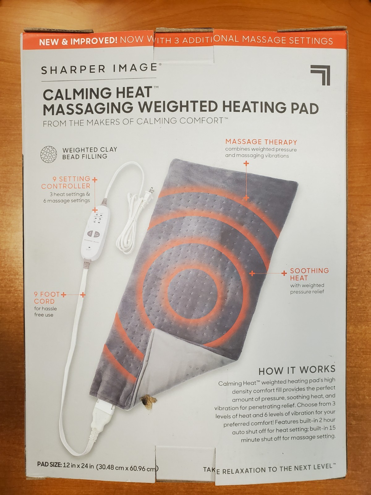 Sharper Image Calming Heat Massaging Weighted Heating Pad 24"x12" (3980) F
