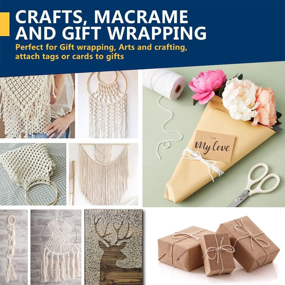 Cotton Butchers Twine String 500 Feet 2Mm Twine for Cooking Food Safe C