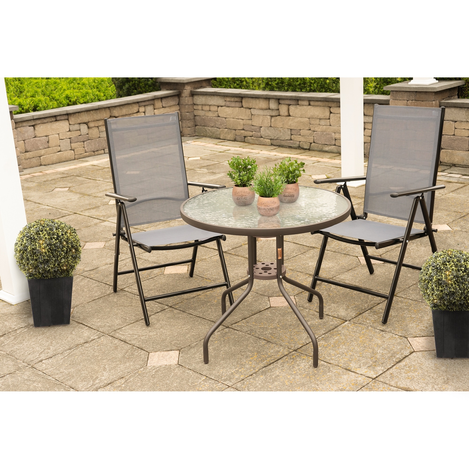 Garden Elements Glass Patio Dining Furniture Round Steel Table, Brown, 31.5"