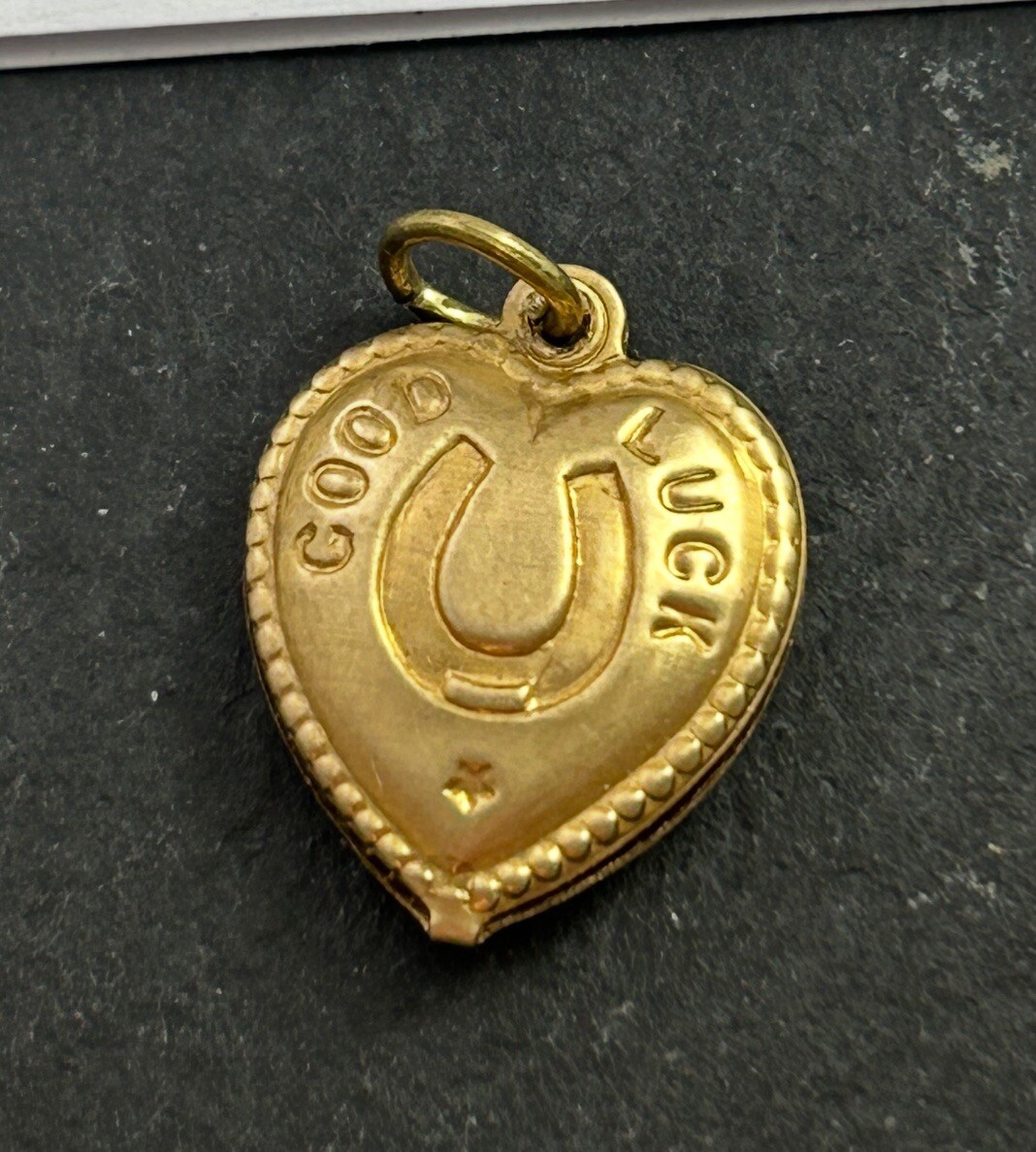 Vintage Good Luck Charm Puffy Heart Pendant Horseshoe Vintage Jewelry Brass