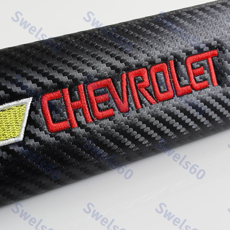 Carbon Look Embroidery SET Seat Belt Cover Shoulder Pads for Chevy Chevrolet