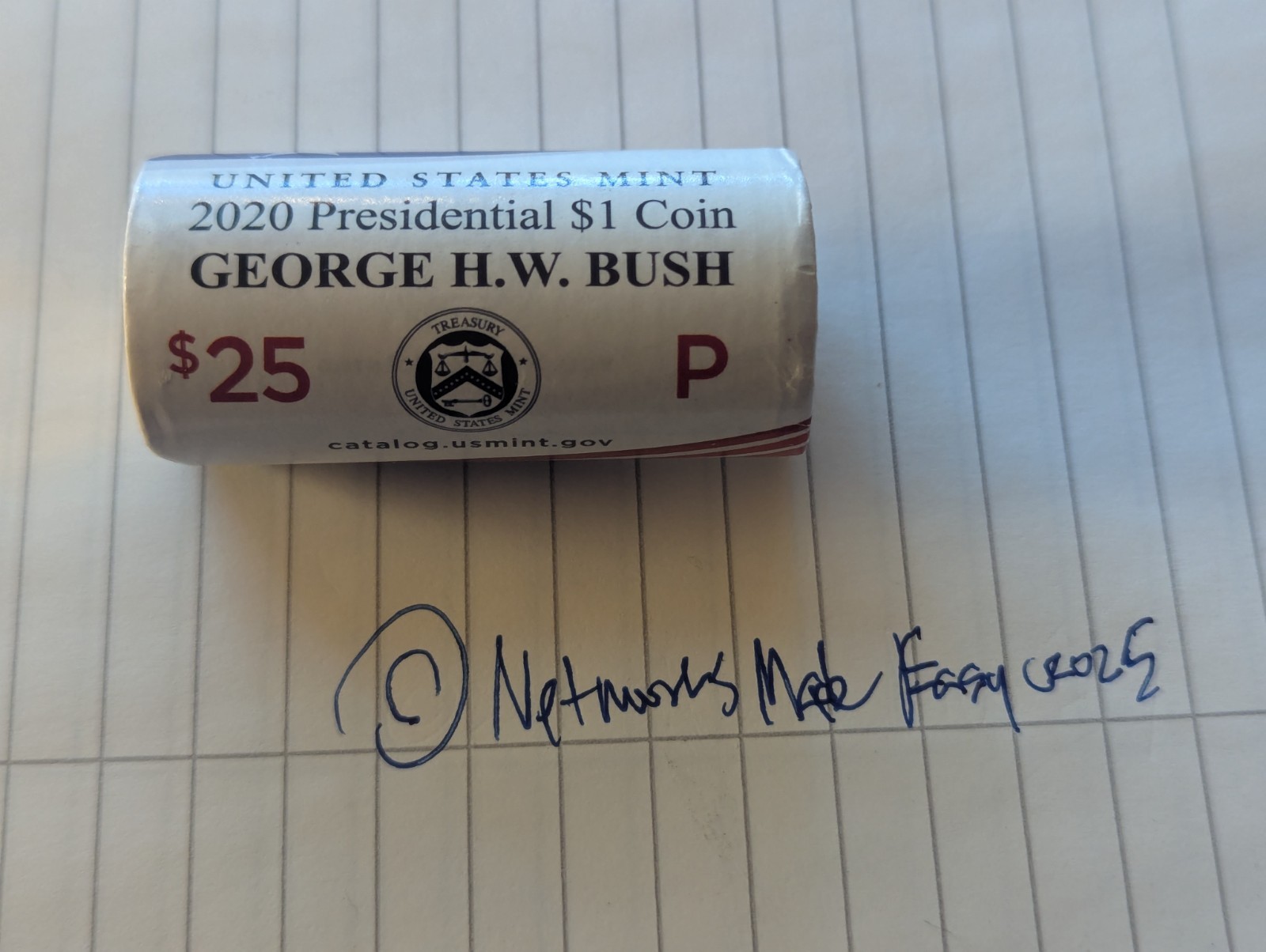 2020-P $1 George HW Bush Presidential Dollar US Mint $25 Roll - Free Shipping!
