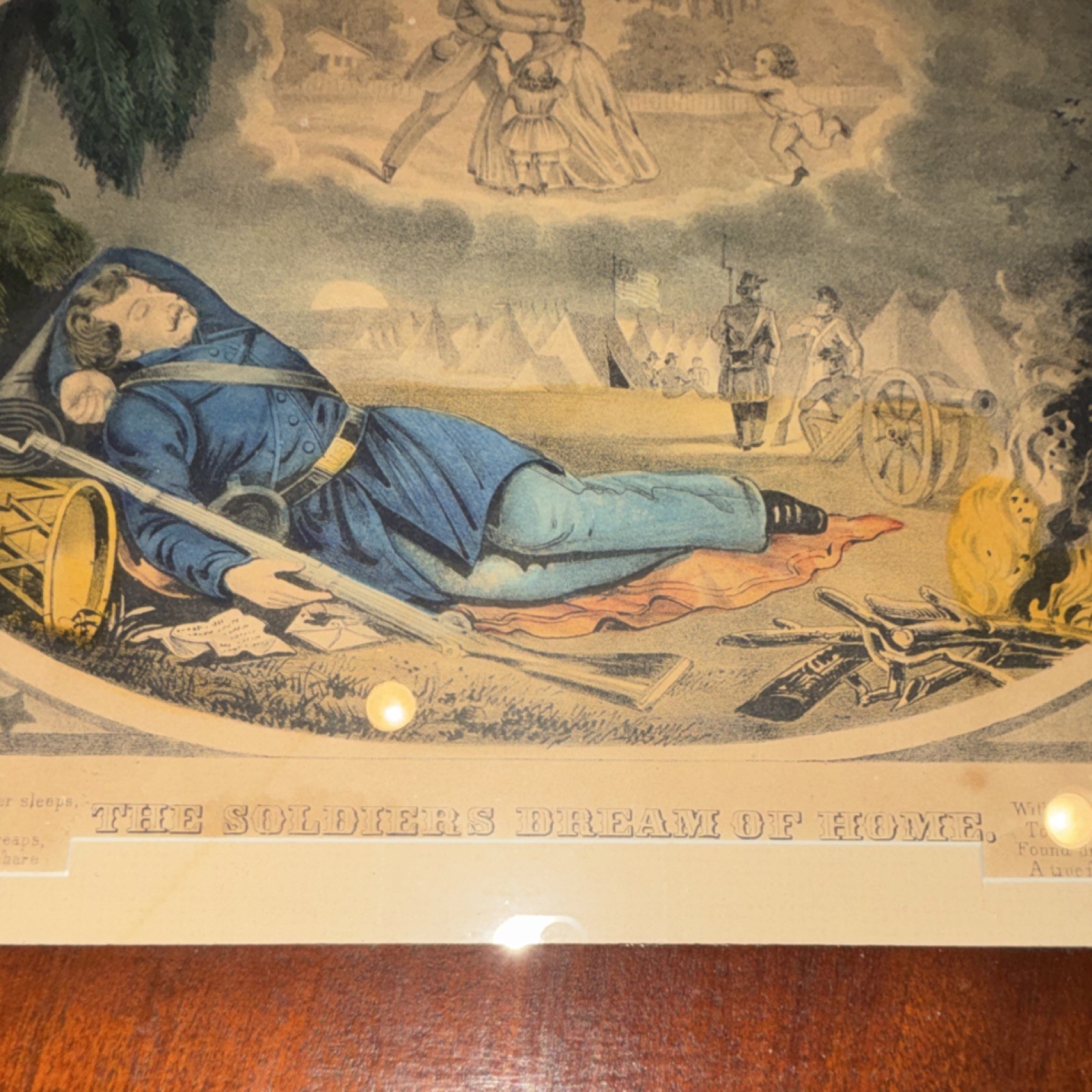 Civil War Original Print 'The Soldier's Dream of Home' Framed Militaria Art