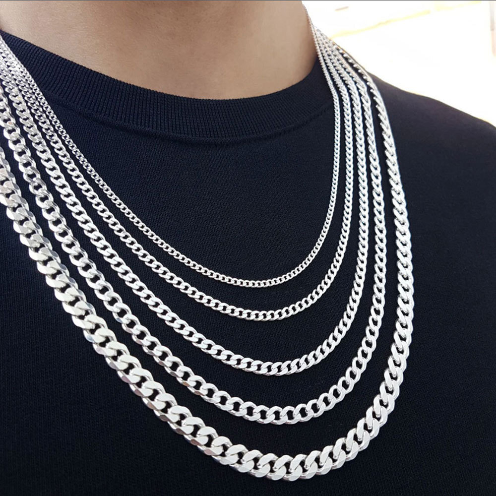 16-30" Stainless Steel Silver Chain Cuban Curb Necklace 3/5/7/9/11mm Womens Mens