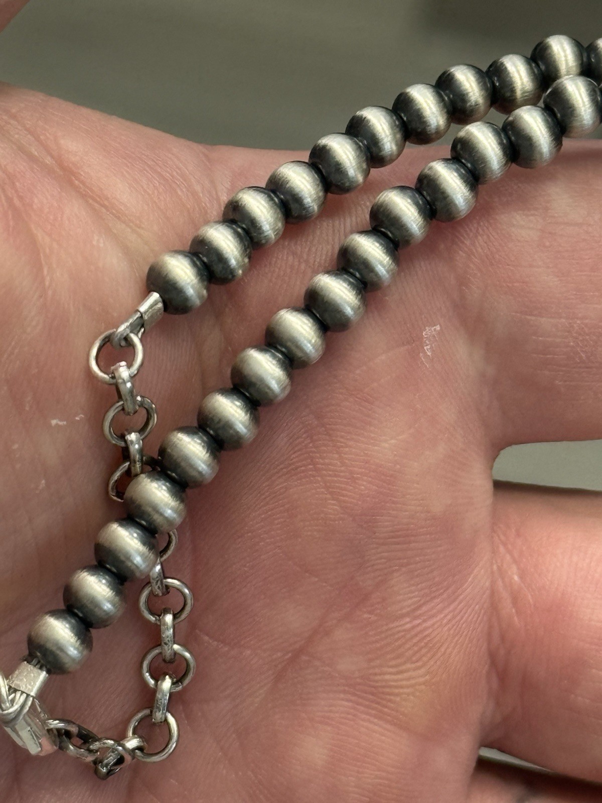 STERLING SILVER 5mm 18” Plus 2” EXT NAVAJO PEARL OXIDIZED BEADED NECKLACE .925