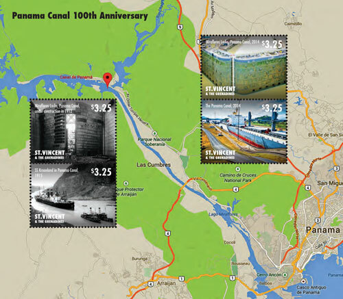 St. Vincent 2014 - Panama Canal 100th Anniversary, Map - Sheet of 4 Stamps - MNH