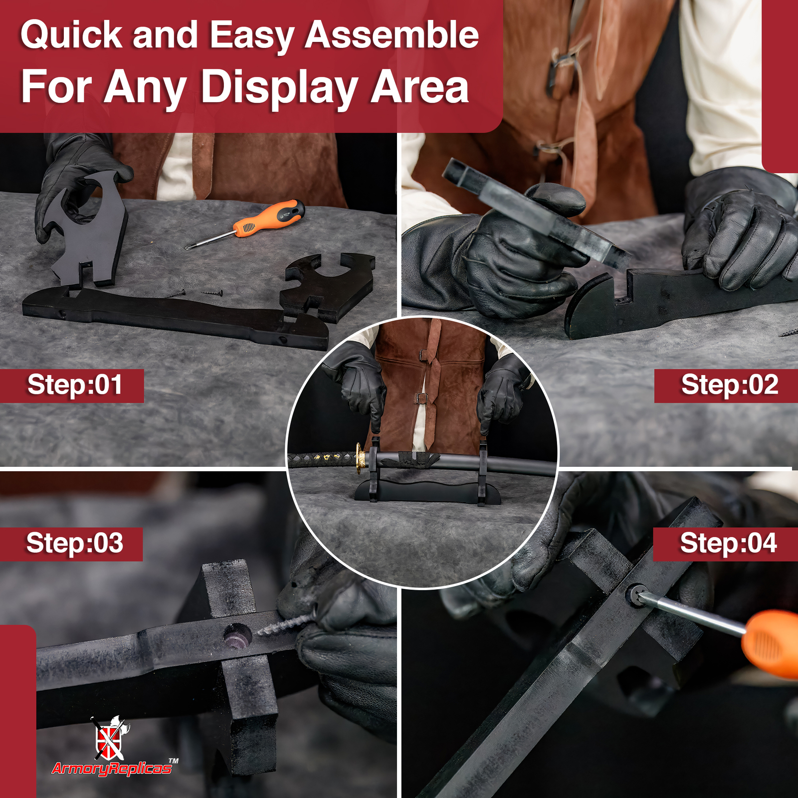 Elegant Wooden Sword Display Stand - Single Sword Holder - Satin Finish