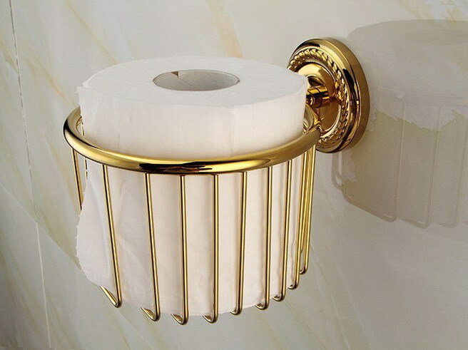 Bathroom Accessories Gold Color Brass Toilet Paper Roll Basket Holder 2ba609