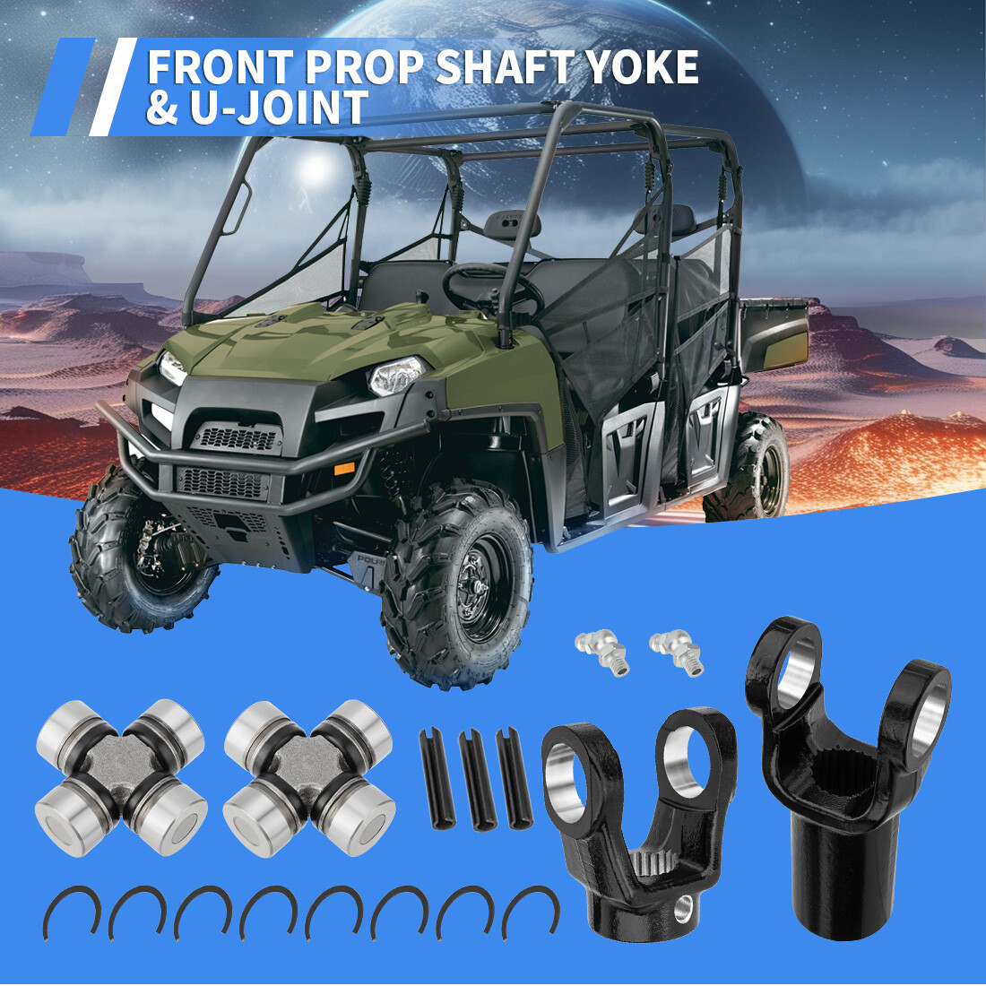 Front Prop Shaft Yoke & U-Joint (2 Side) for Polaris Ranger 700 800 900 Crew/XP