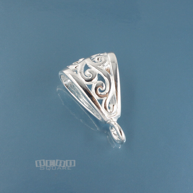 Sterling Silver Openwork Scroll Pendant Bail Connector w/Open Loop 18.5mm #44339