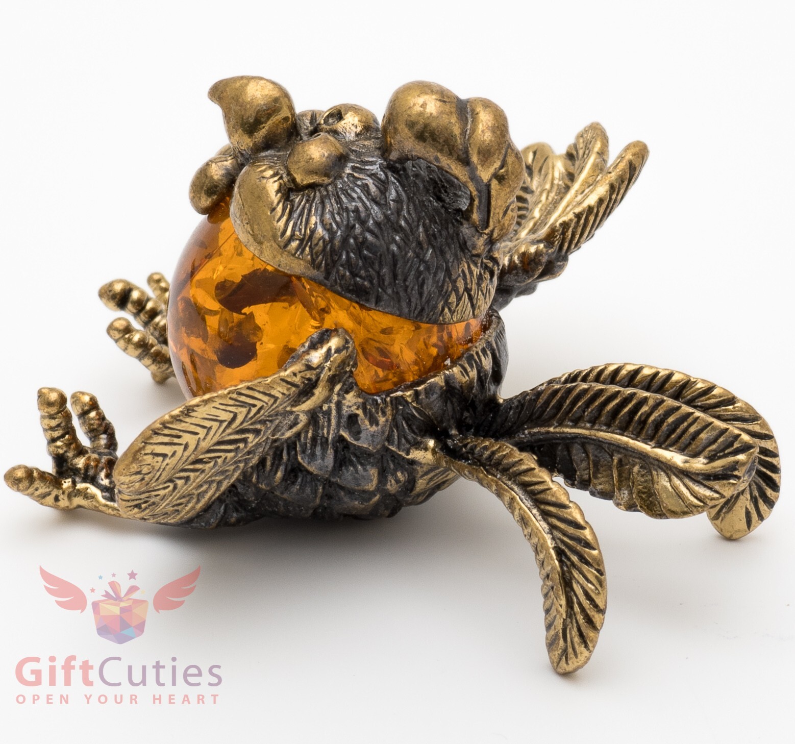 Brass amber figurine bird wild little Rooster chicken IronWork