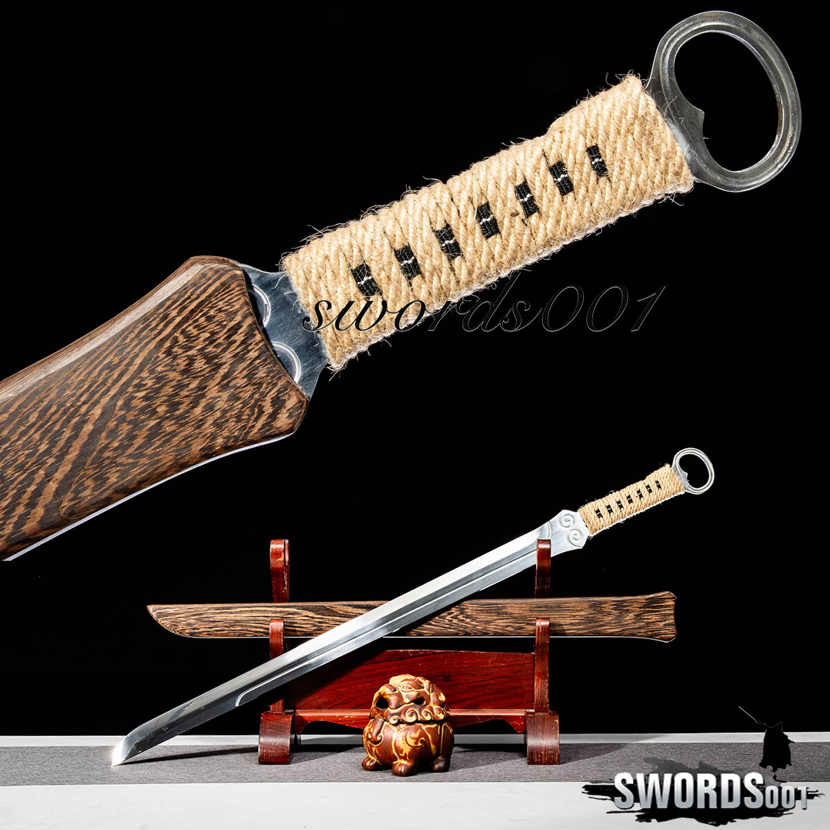 34 IN Rosewood Ring Headed Sword Sharp Dao Broadsword High Manganese Steel Blade