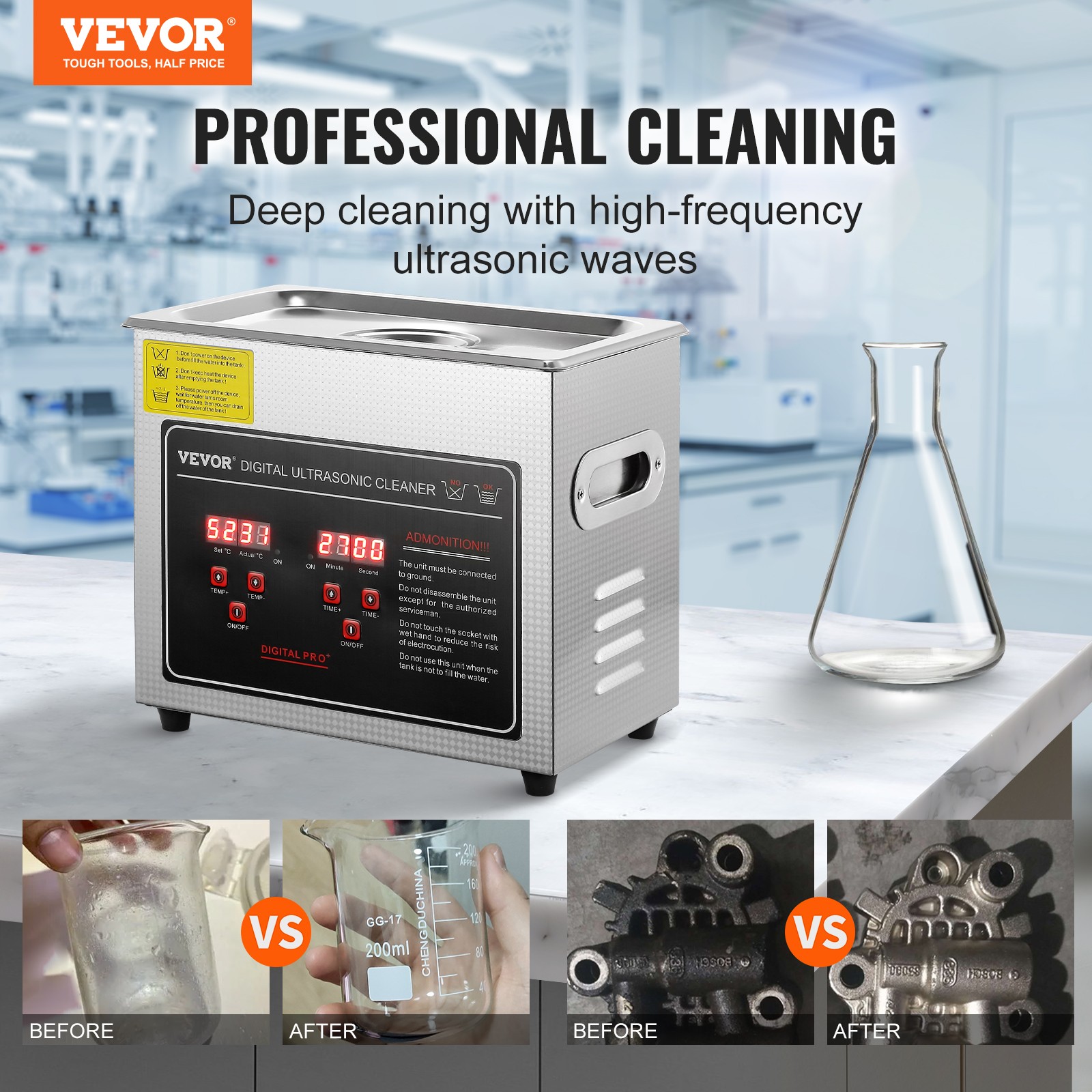 VEVOR 3L Ultrasonic Cleaner with Timer Heating Machine Digital Sonic Cleaner