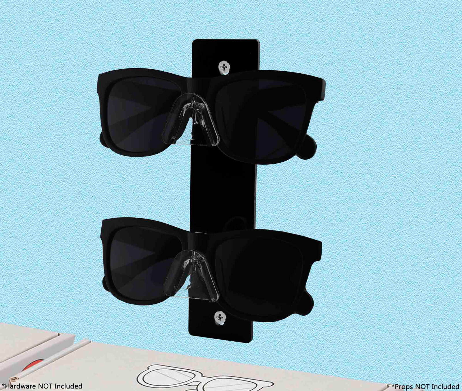 2 Tier Sunglasses Eyeglasses Wall Display Rack with Black Back Glasses Organizer