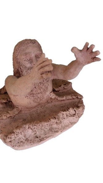 Clay Sculpture of St. Peter Walking on Water Reaching for Jesus Mathew 14 28-31