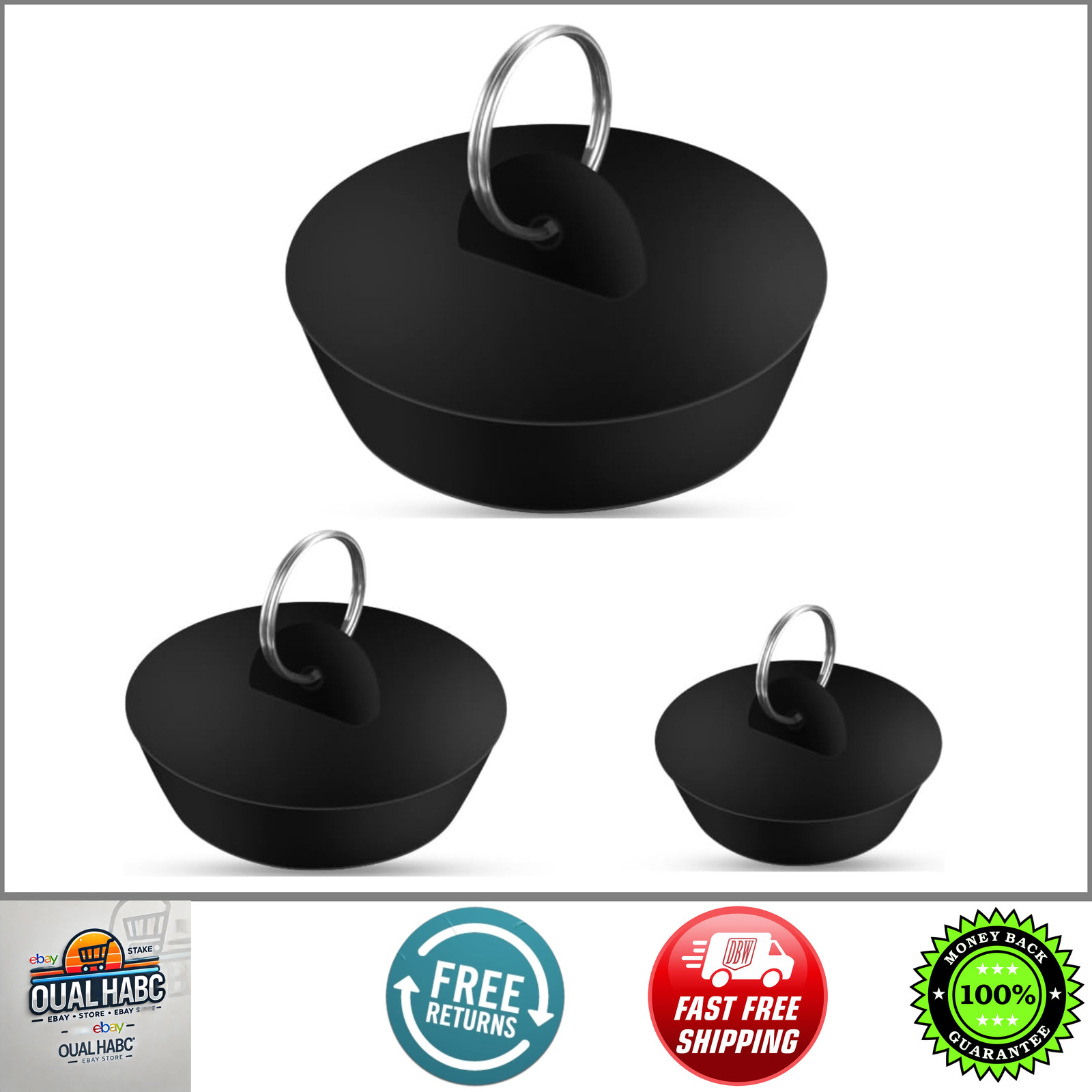 3 Pieces Drain Stopper Tub Stopper for Kitchen Bathroom Bar Rubber Bathtub Sink