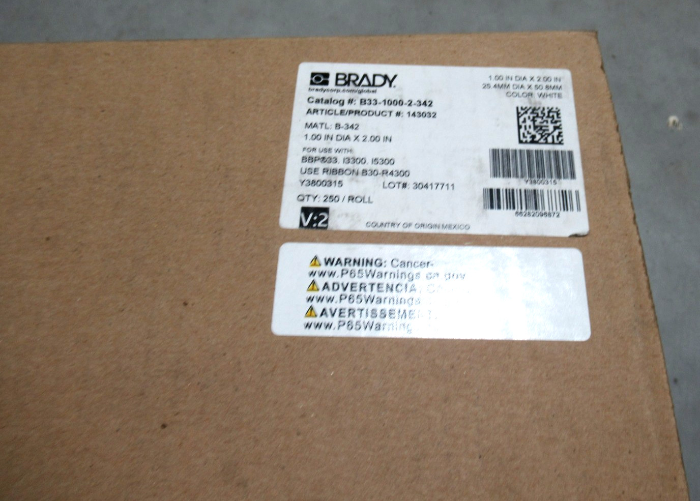 BRADY B33-1000-2-342 PERMASLEEVE HEAT SHRINK WIRE LABELS 1"X2" *BRAND NEW*