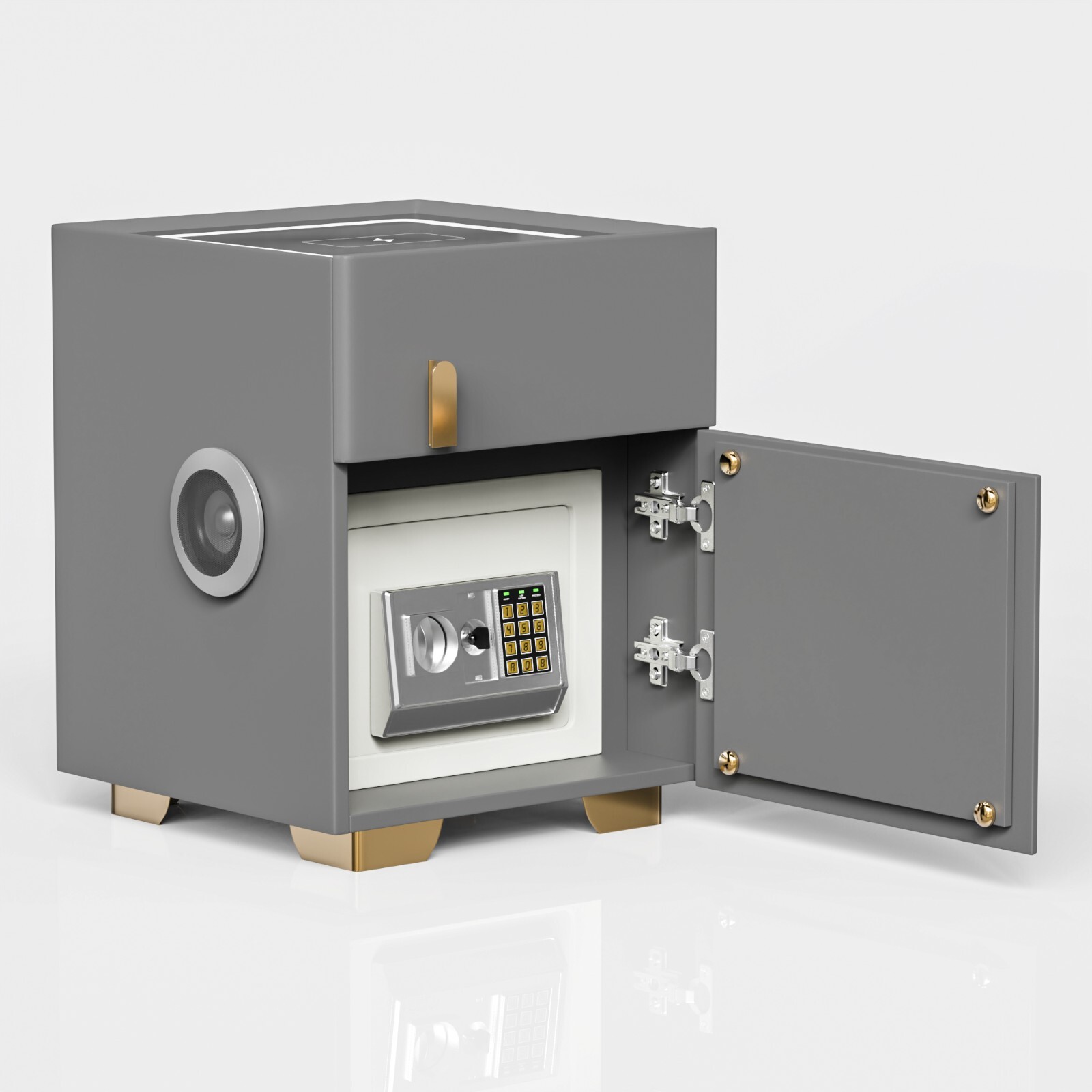 Dark Gray Double Drawer Smart Bedside Table with Safe + Wireless Charging